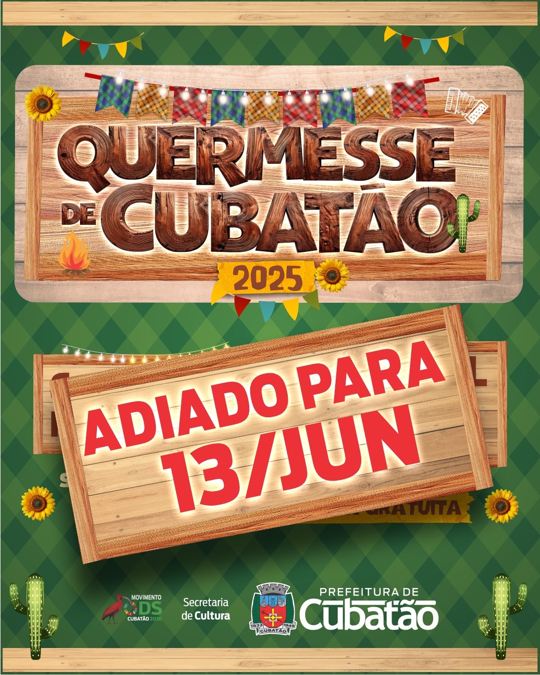 Início da Quermesse de Cubatão é adiado para 13 de junho.