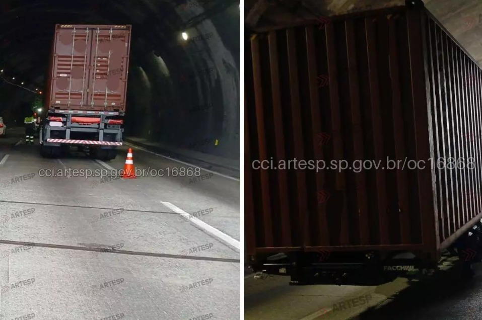 Pane em carreta bloqueia túnel da Rodovia dos Imigrantes e causa congestionamento em Cubatão