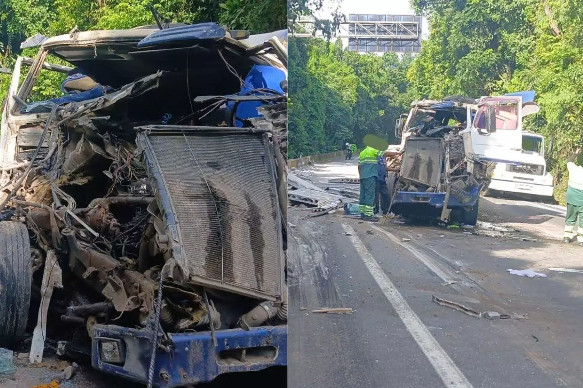 Pane nos freios provoca engavetamento com 2 carretas e caminhão na Anchieta, em Cubatão
