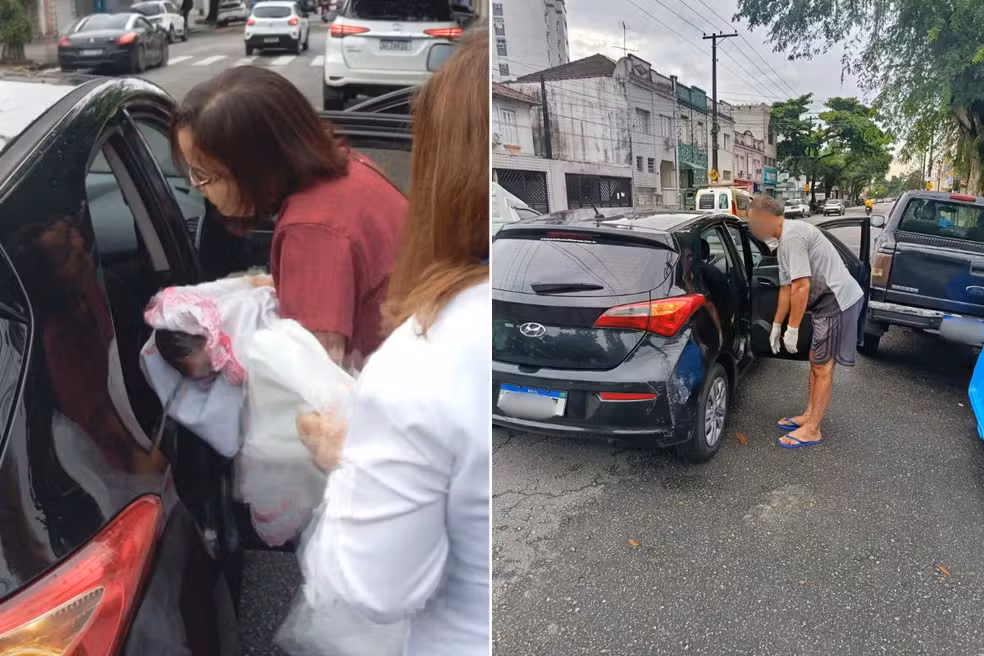 Bebê nasce dentro de carro durante corrida por aplicativo em Santos