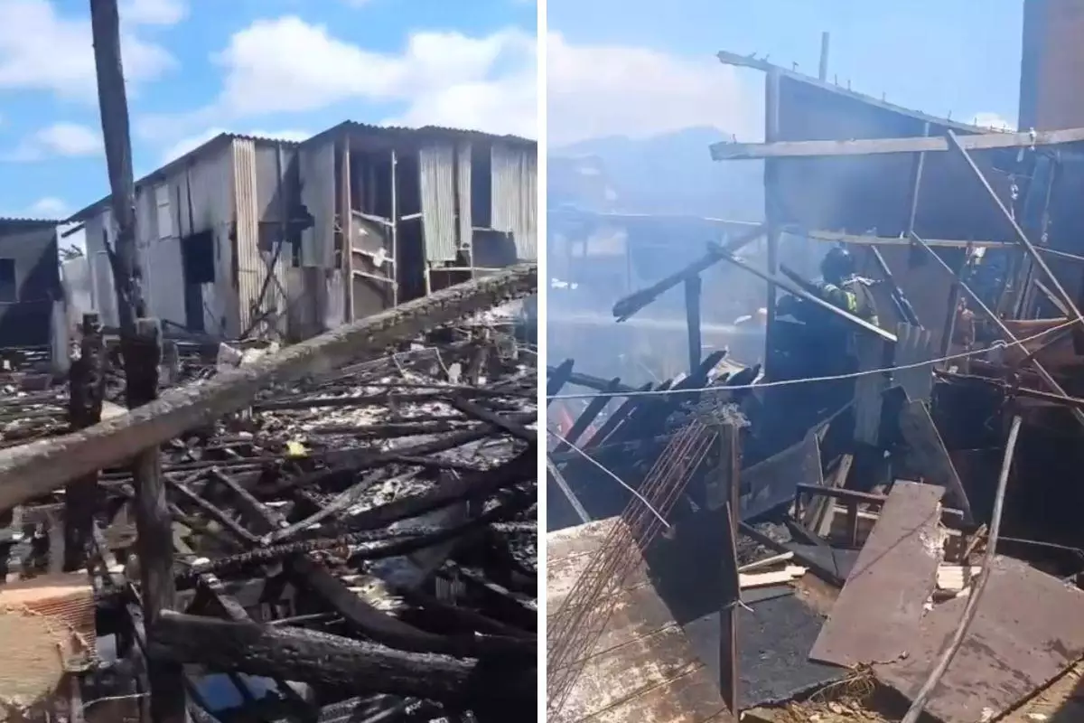 Incêndio destrói casas e mobiliza equipes em Cubatão