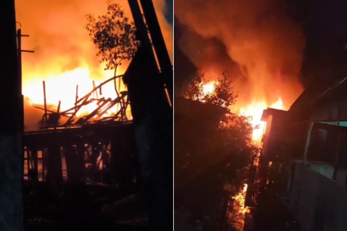 Incêndio destrói sete moradias na Vila dos Pescadores, em Cubatão