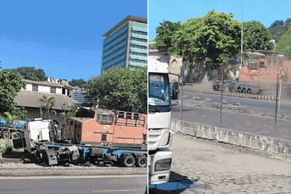 Caminhão é atingido e arrastado por trem após tentativa de travessia em trilhos