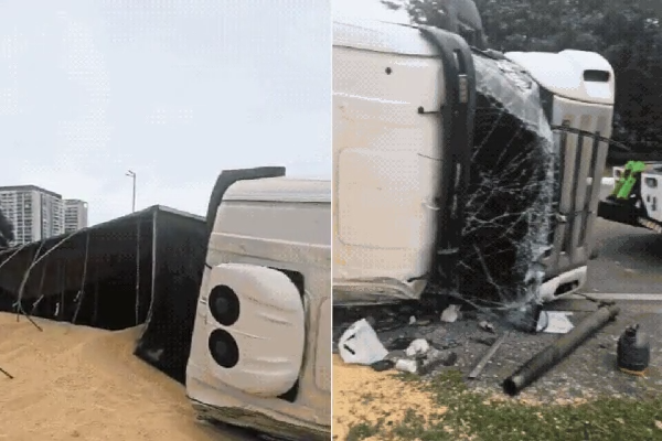 Caminhoneiro é detido após acidente com carga de soja em avenida de Santos