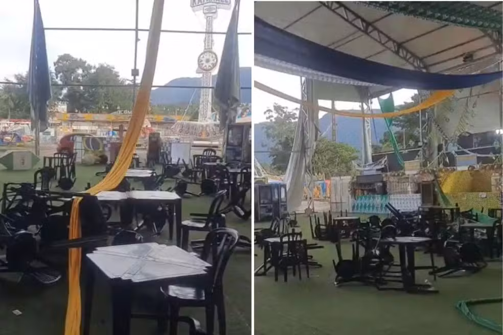 Último dia da Quermesse de Cubatão é cancelado após ventania danificar estrutura