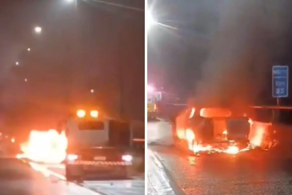 Fiat Toro pega fogo e fica destruída na Rodovia dos Imigrantes em Cubatão